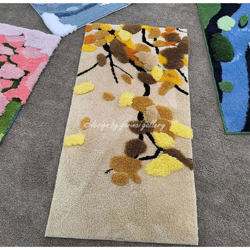 GUVINCI Japanese Artistic Tufted Throw Rugs The Song Of Seasons Inspired Luxury Carpet Handmade Bath Mat 70x140cm Autumn Sense