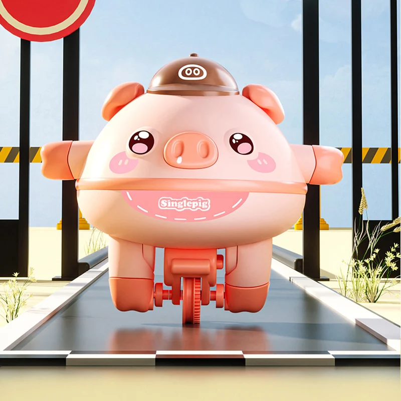 Cute Balanced Pig Toys Novelty Tightrope Walking Tumbler Unicycle Stress Relief Gyroscope Spinner Car Funny Toy For Kids