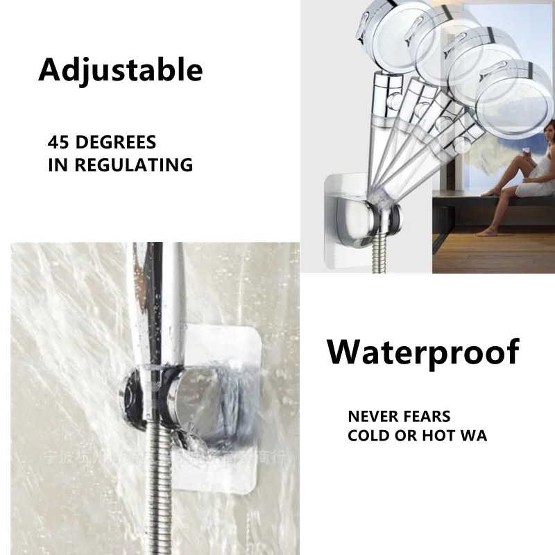 Support de pommeau de douche auto-adhésif poli, utile, réglable, déterminer l'aspiration, sans perceuse, sans poinçon T1