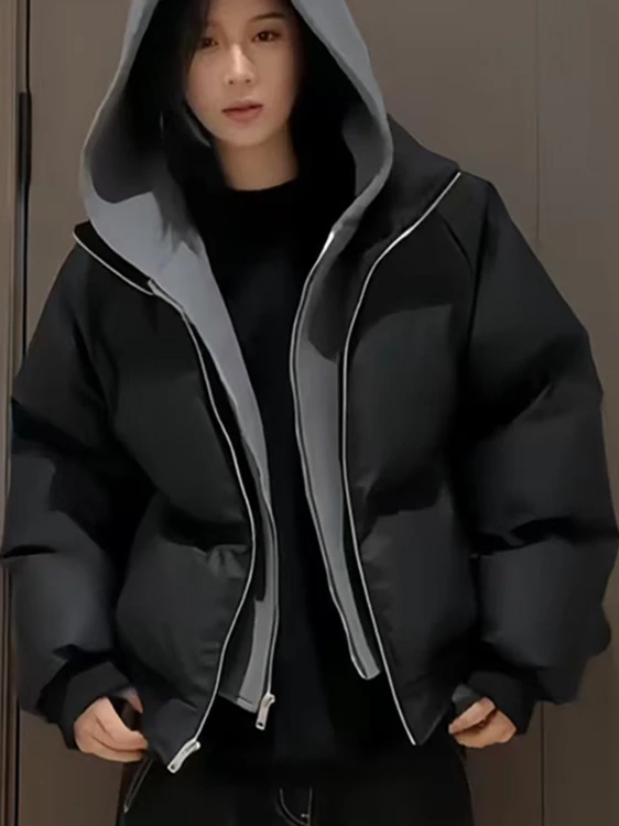 

Men's Thiened Cotton Jaet Bread Sle Patchwork Casual Coat Autumn Winter Heavyweight Fake Two-Piece Street Sle