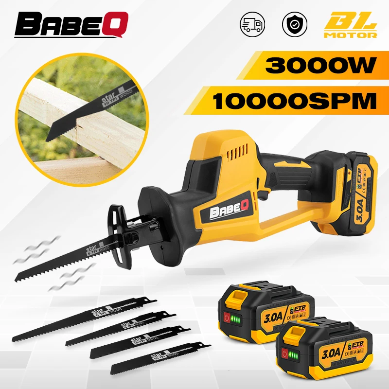 BABEQ 10000SPM Brushless Reciprocating Saw Wireless Electric Saw Cut Saw Wood Cutting Tools With Sawblade for Makita 18V Battery