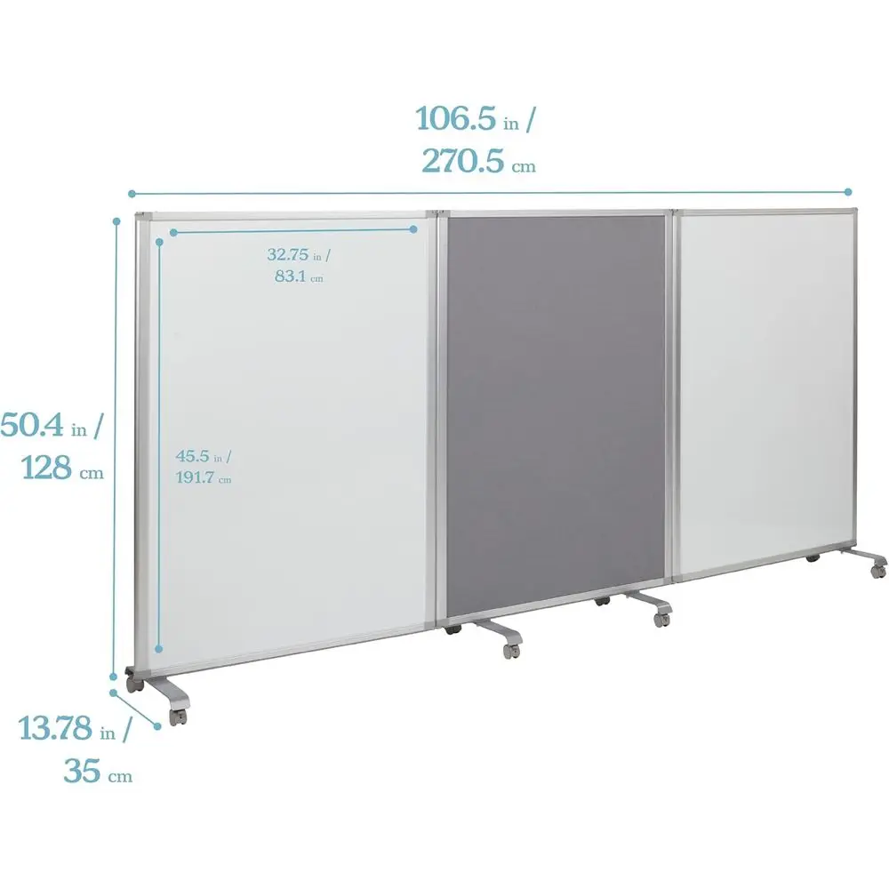 3-Panel Grey Dry-Erase Mobile Room Divider for Schools