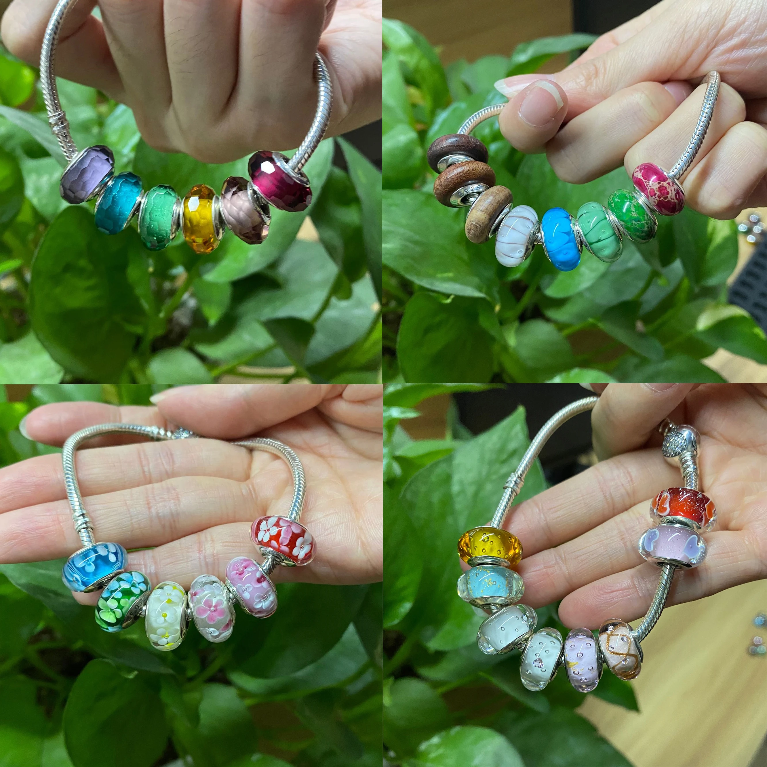 Encantos Da Flor De Murano Apto Para Pulseira Pandora, Jóias Mulheres DIY, 100% 925 Contas De Vidro De Prata Esterlina, Pedra De Madeira, Novo