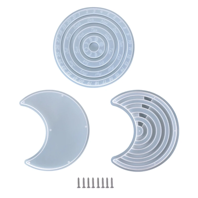 3Pcs Calendar Disc Mold for Home Office Decoration Exquisite Calendar Discs Silicone Molds Round Moon Disc Resin Molds