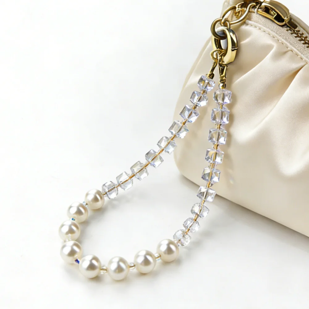 

MQIQI Pearl Lanyard Strap Luxury for Phone Charm Strap Handmade Bead Anti-Lost Wrist Chain Keyring Pendant for Phone Accessories