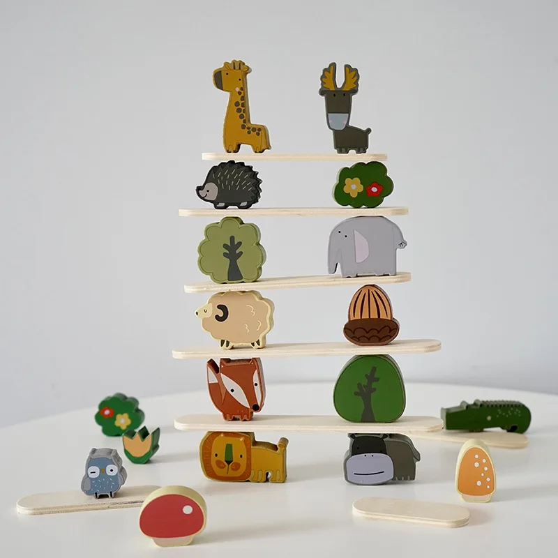 

Forest Animal Stacking Balance Blocks Wooden Toy Kids Hand-Eye Coordination Focus Early Education Interactive Stacking Game 2025