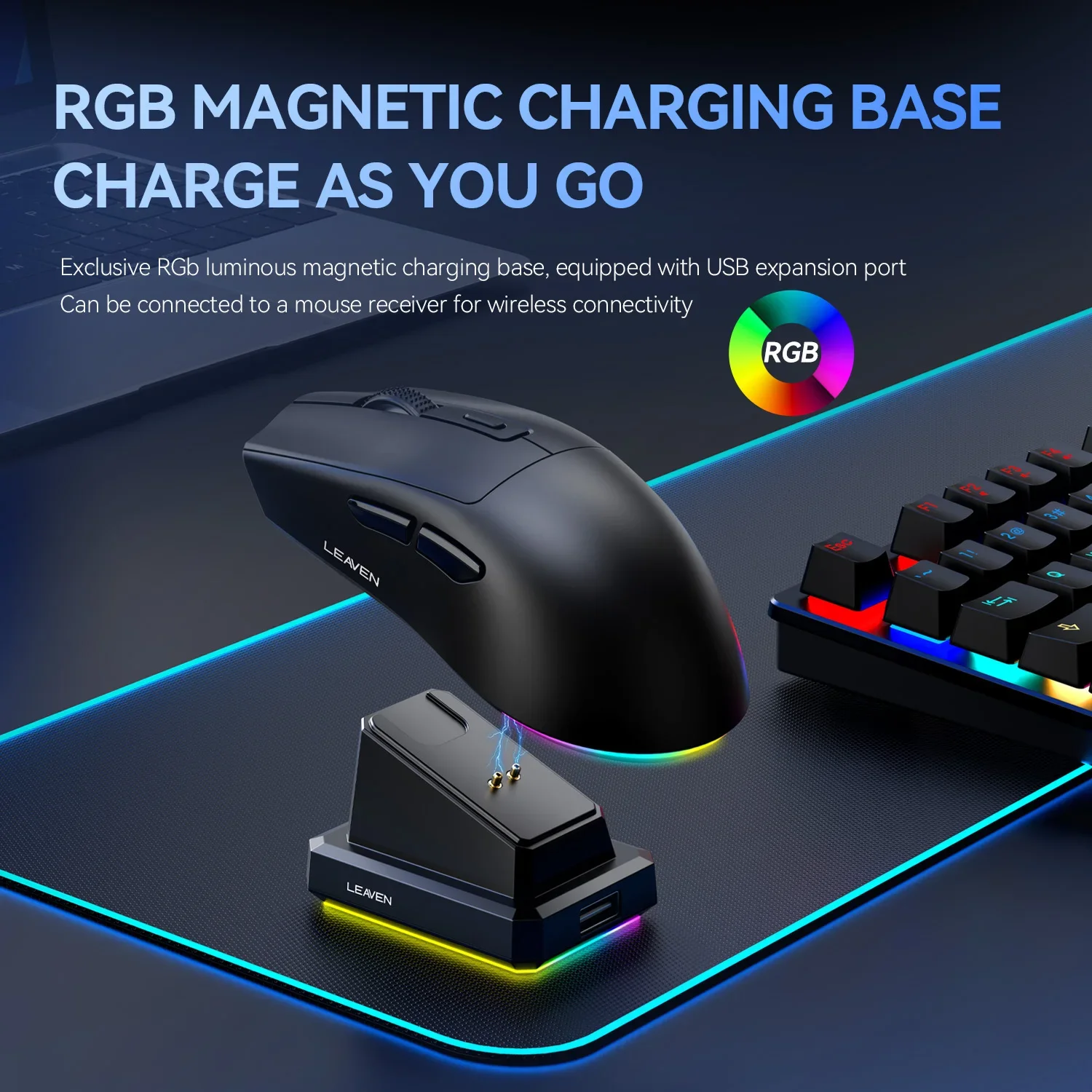 X3 2,4G Bluetooth receptor de modo Dual ratón óptico ratón inalámbrico para juegos ratón de 1600DPI con Base de carga magnética RGB para PC