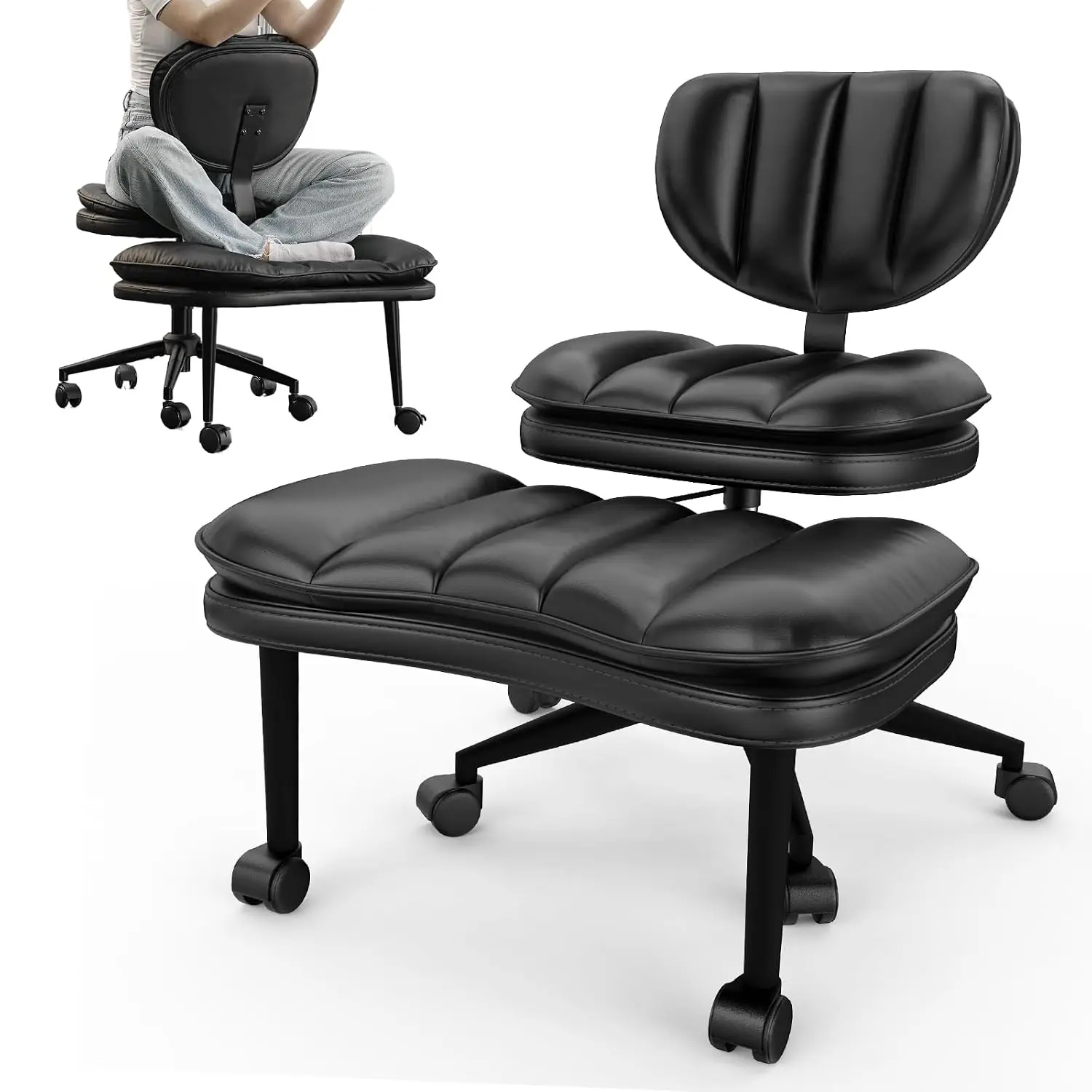 Cross Legged Office Chair, Ergonomic Cloud Criss Cross Desk Chair, Meditation Chair with Wheels, Height Adjustable Seat
