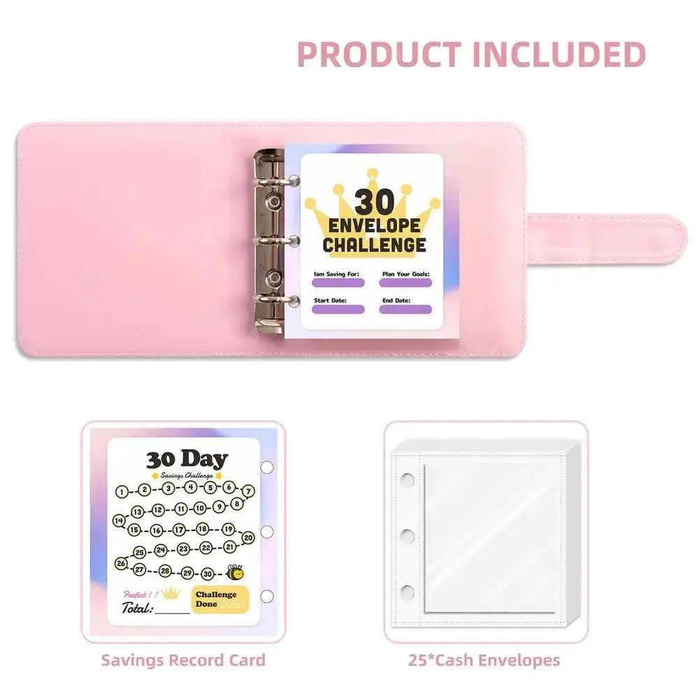 PU Leather Money Saving Challenge Book Large Capacity Waterproof 30 Envelope Challenge Binder Multi Pockets Save Money