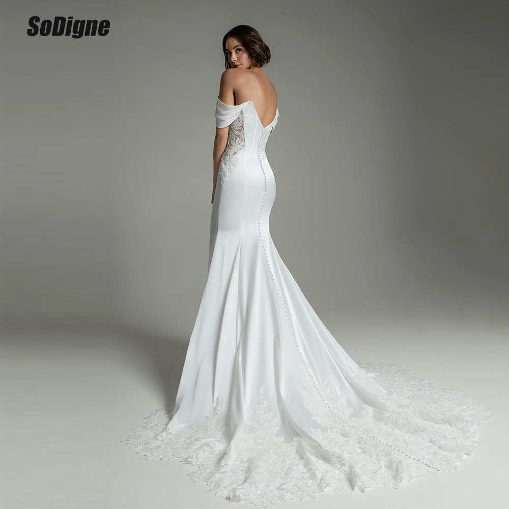 SoDigne Mermaid Satin Wedding Dresses Sleeveless Off Shoulder Applique Bridal Dress 2026 Bride Gown Vestidos De Novia Customized