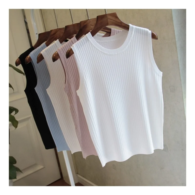 Women Blouse 1pcs Summer New Fashion Knitted Vests O-neck Sleeveless Casual Thin Womens Tops OL Basic Corset Top female clothing