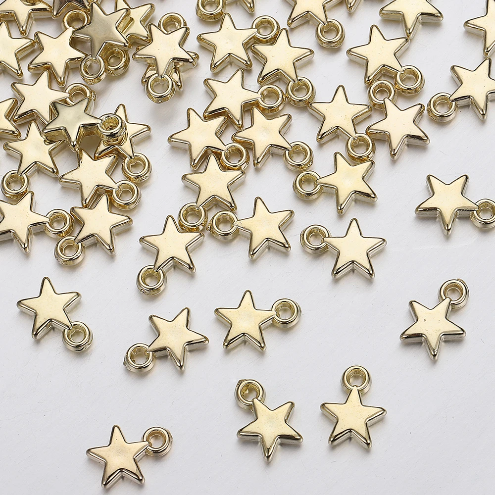 100 Stuks CCB Acryl Kralen Bedels Hangers 9mm Ster Goud Kleur Zilver Kleur Charm Kralen voor Sieraden Maken Vinden