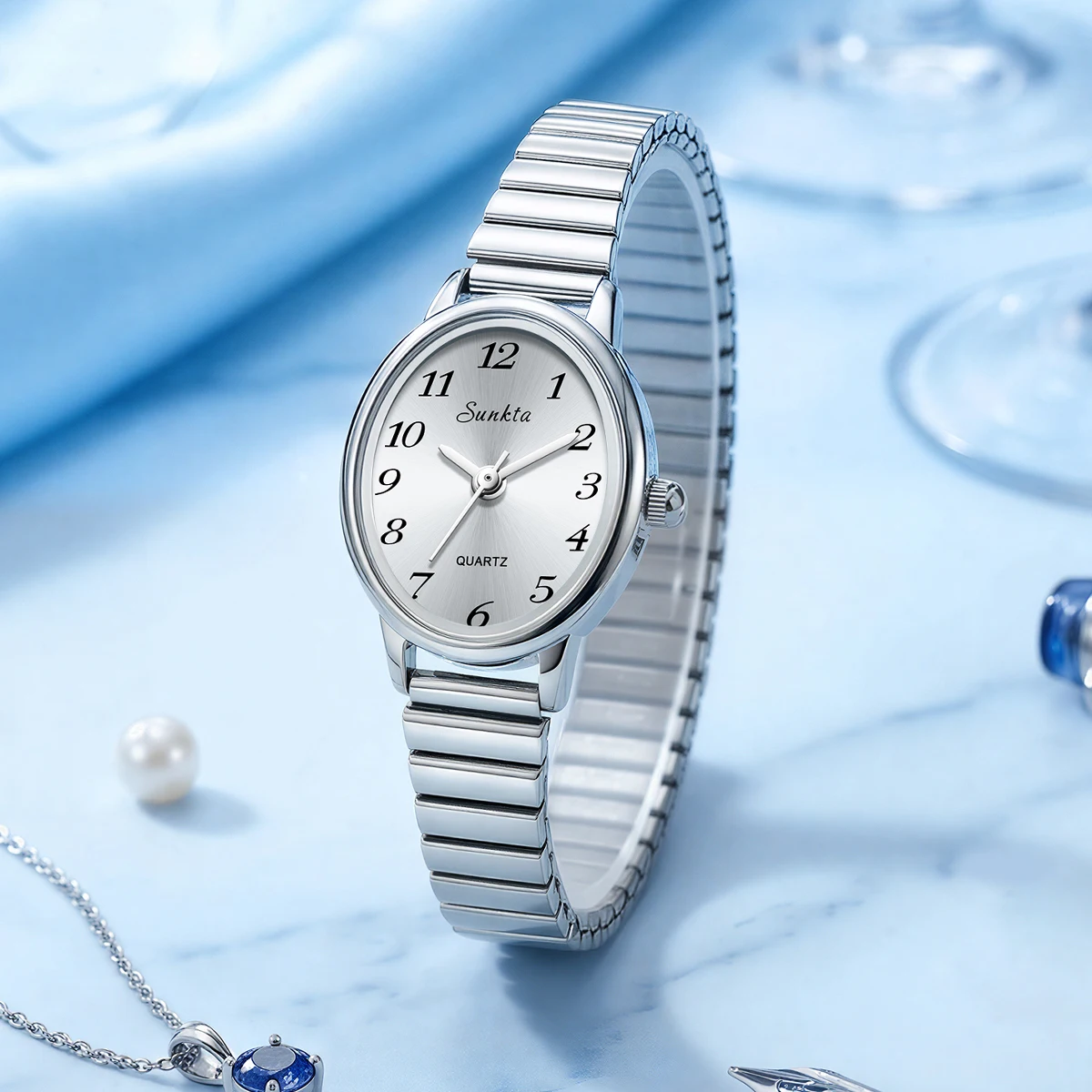 Sunkta Elegant Luxury Woman Watch Casual Stainless Steel Strap Dress Ladies Watches Grace Easy Read Quartz Wristwatch Gifts Box