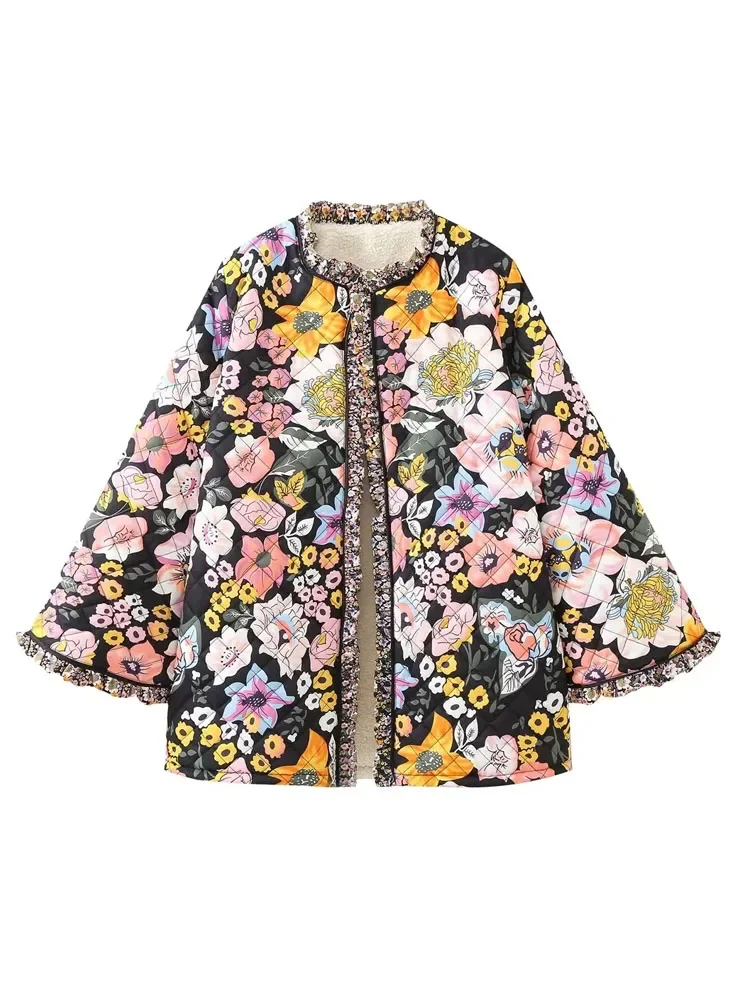 Flower Winter Coat for Women Quilted Jacket Parkas Woman Autumn Winter Printed Vintage Jacket Tweed Warm New in Outerwear