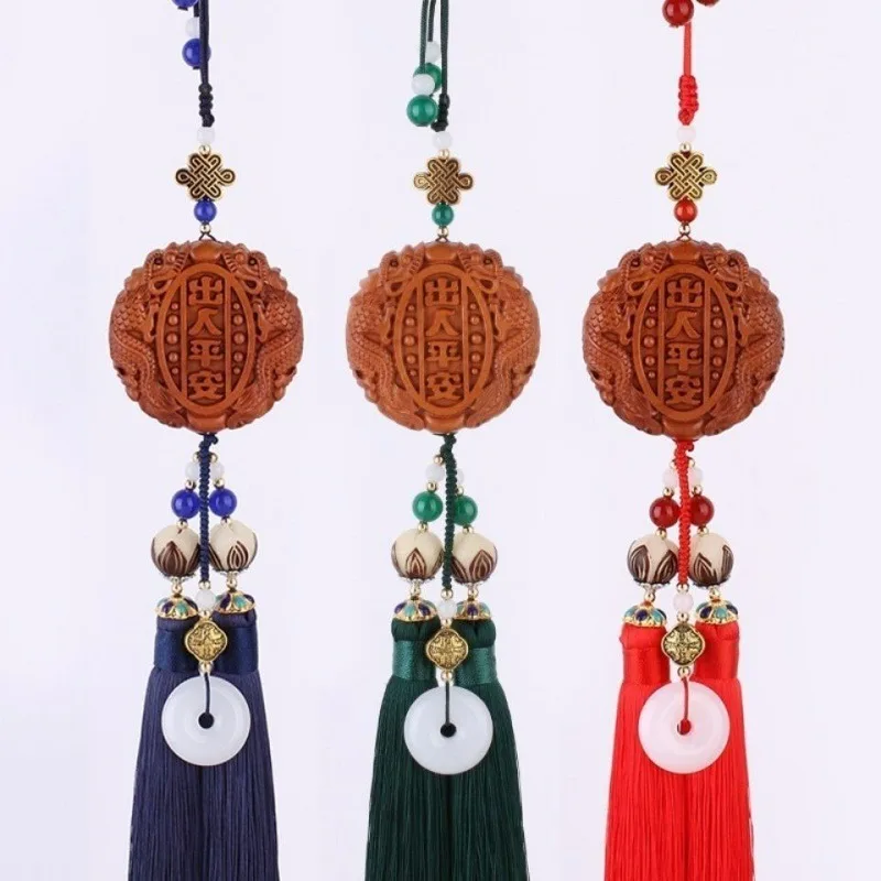 Car Pendant Double Jade Buddha Beaded Hanging Ornaments Good Luck Safe Driving Rear View Mirror Charms Car Decoration Interior