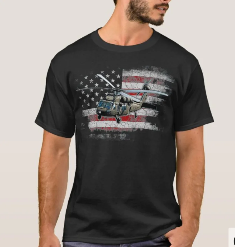 Vintage American Flag UH-60 Black Hawk Utility Helicopter T-Shirt. Summer Cotton Short Sleeve O-Neck Mens T Shirt New S-3XL