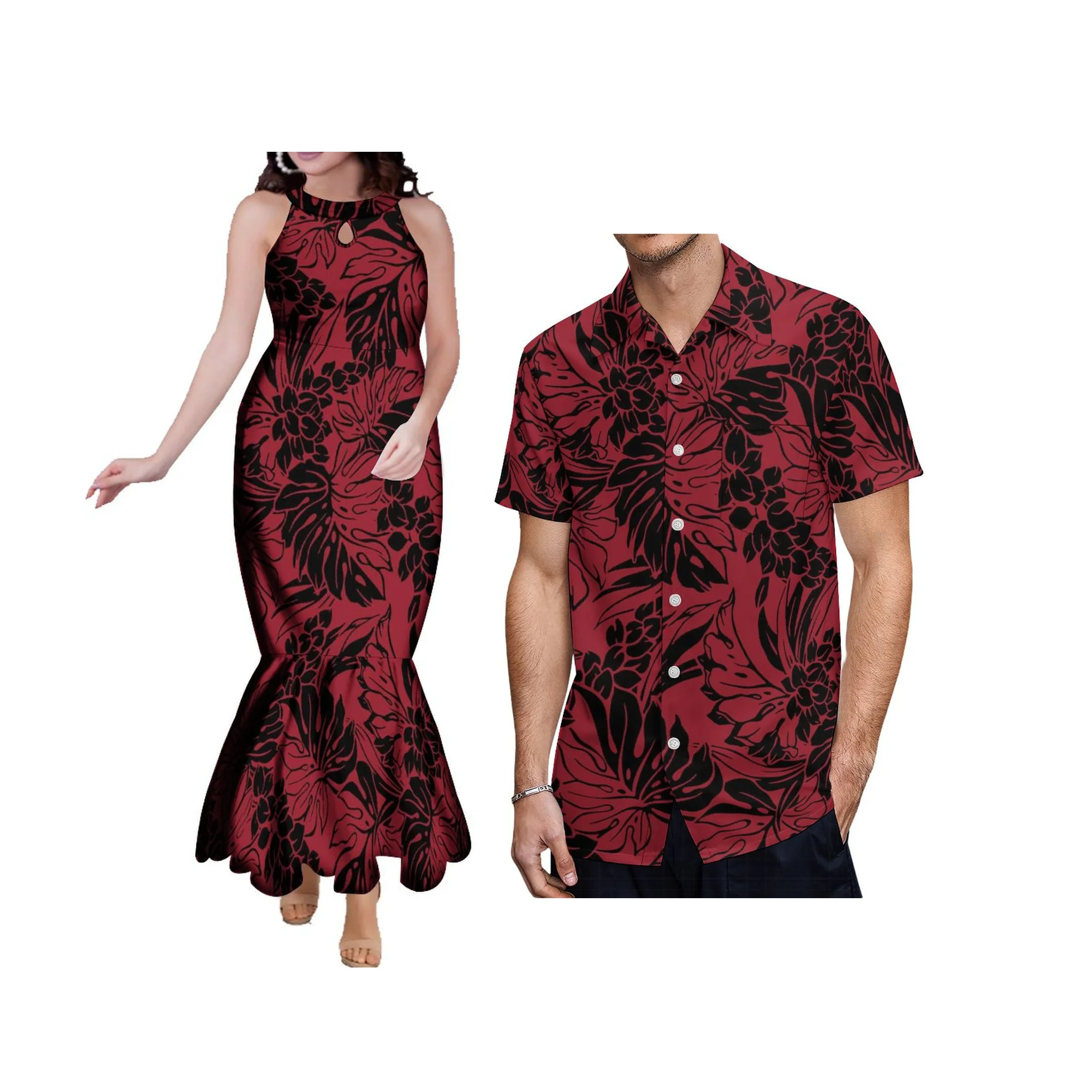 

New Wholesale Price Custom Ladies Sleeveless Mermaid Long Dress Polynesia Samoan Print Water Drop Design Prom Fishtail Dress