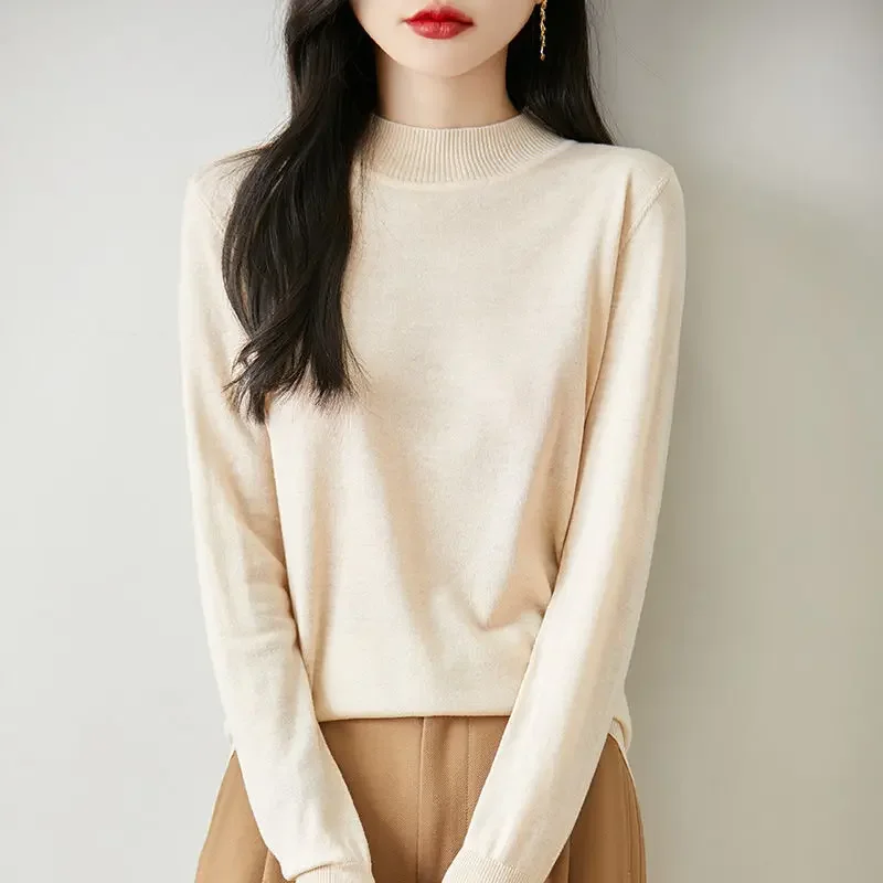 

2025 женский однотонный топ, осенне-зимний женский свитер, теплый, мягкий, тонкий, с длинным рукавом, шерстяной, простой базовый слой, вязаная водолазка, пуловер