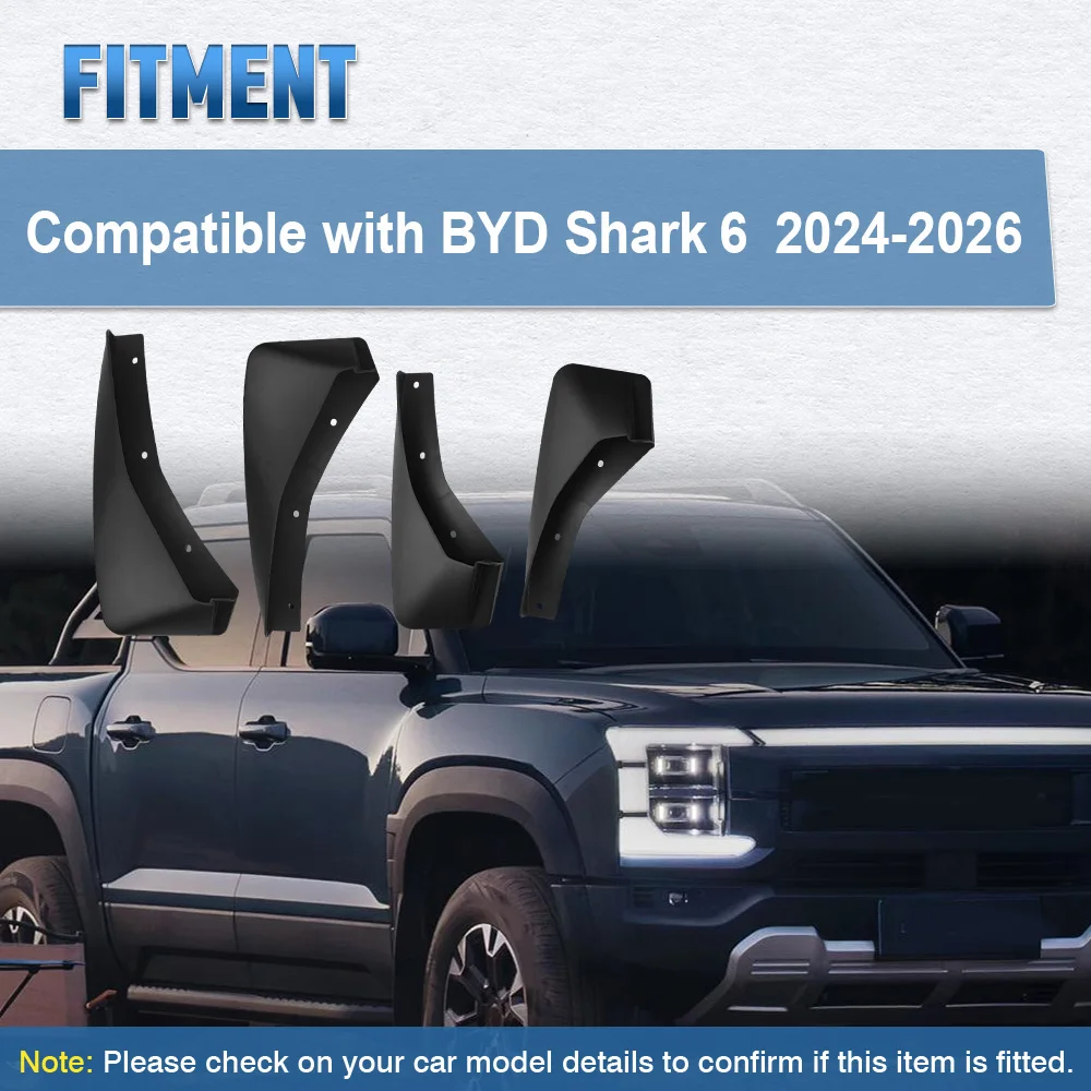 

4pcs Car Front Rear Fender Mudguard Splash Guards Wheel Tire Mud Flaps Protector For BYD Shark 6 2024 2025 2026
