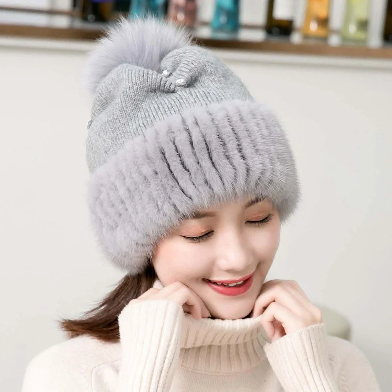 Winter Korean Knitted Sweet Woolen Hat New Women's Casual Mink Knitted Elastic Hat Fashionable And Elegant Beret