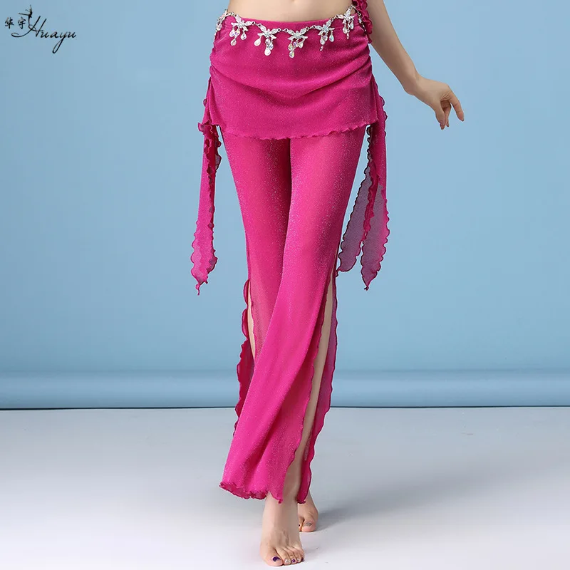 1 stks/partij vrouw mode buikdans broek dame effen nylon split dansen lange broek