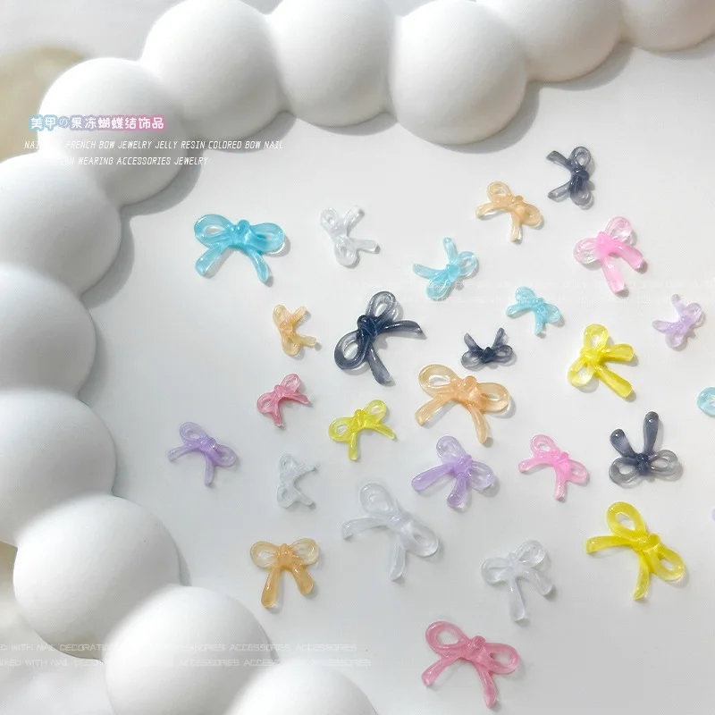 Mini Colorful Resin Bowknot Ice Transparent Cute Bow Tie Rhinestones Ribbon Nail Art Decorations Manicure Accessories Wholesale