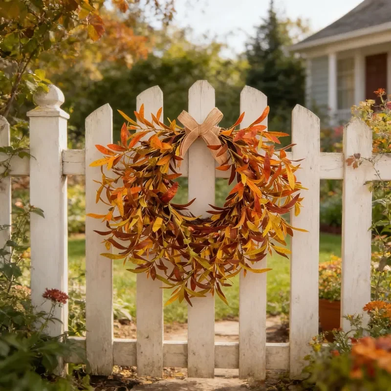 Simulated Olive Fruit Wreath Autumn Fake Flower Hanging Decoration for Foyer Fireplace Wall Home