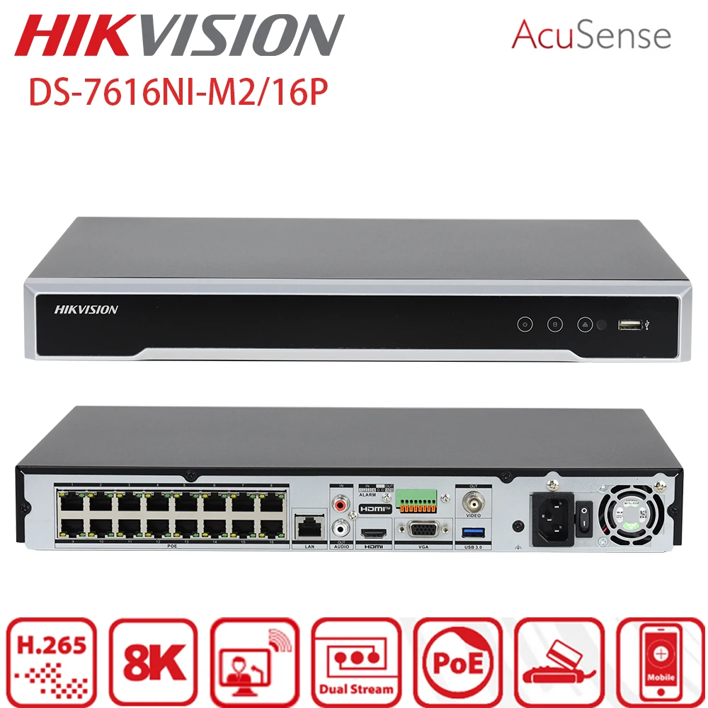 

Сетевой видеорегистратор Hikvision 16-канальный 8K NVR DS-7616NI-M2/16P 256 Мбит/с 2SATA серии M