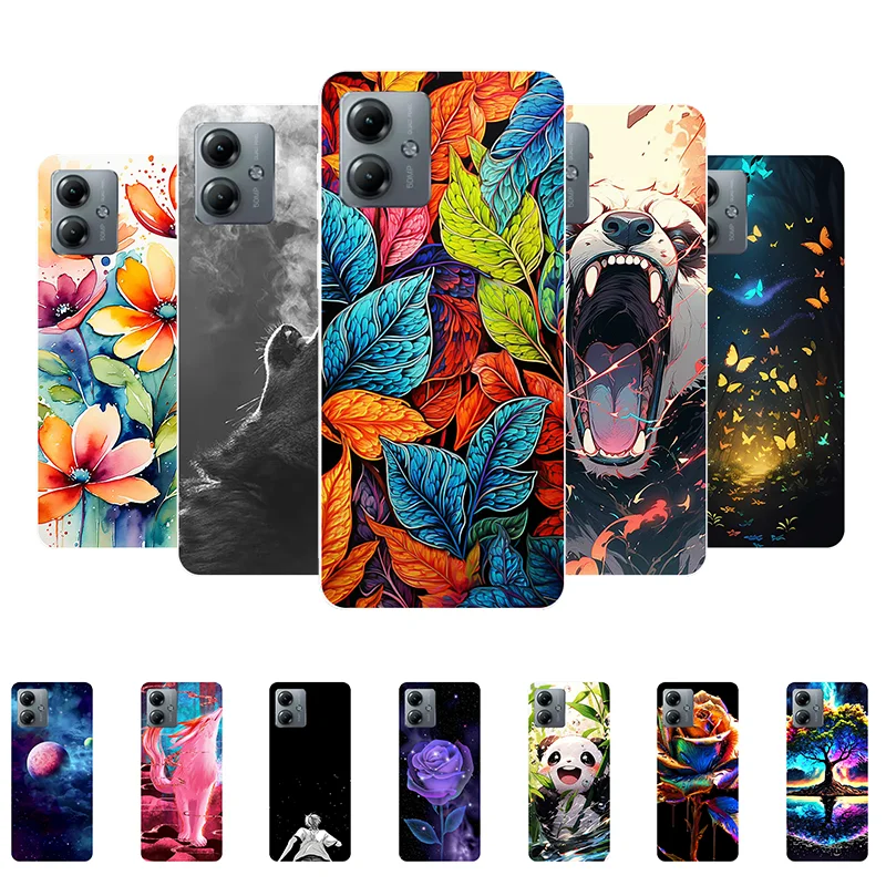 For Moto G14 Case G 14 Leaves Panda Soft Silicone Back Cover for Motorola Moto G14 Bumper MotoG14 Phone Case