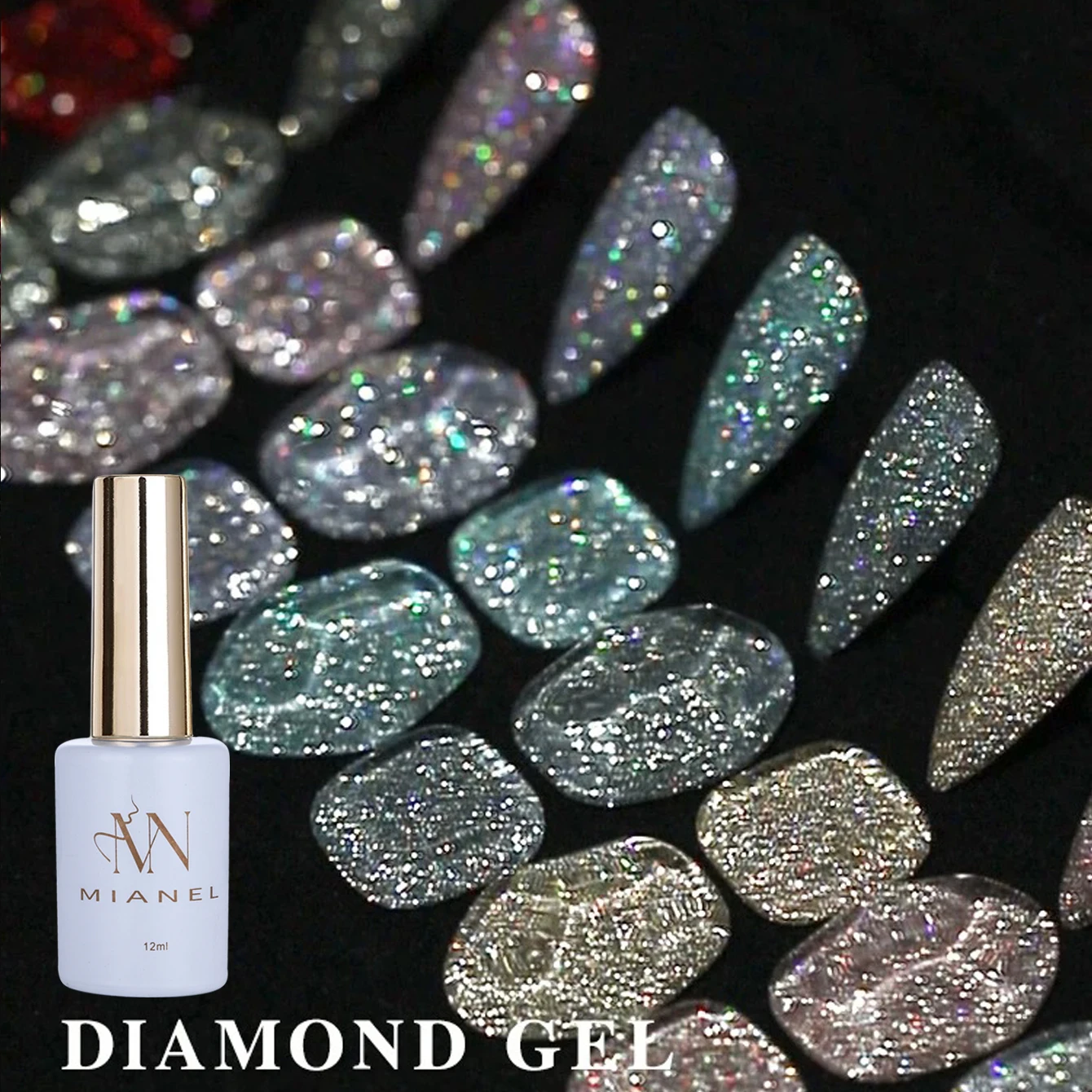MIANEL 12ML 플래싱 크러쉬드 다이아몬드 젤 네일 폴리쉬 컬러풀 반사 디스코 글리터 네일 폴리쉬 크리스마스용 레드 네일