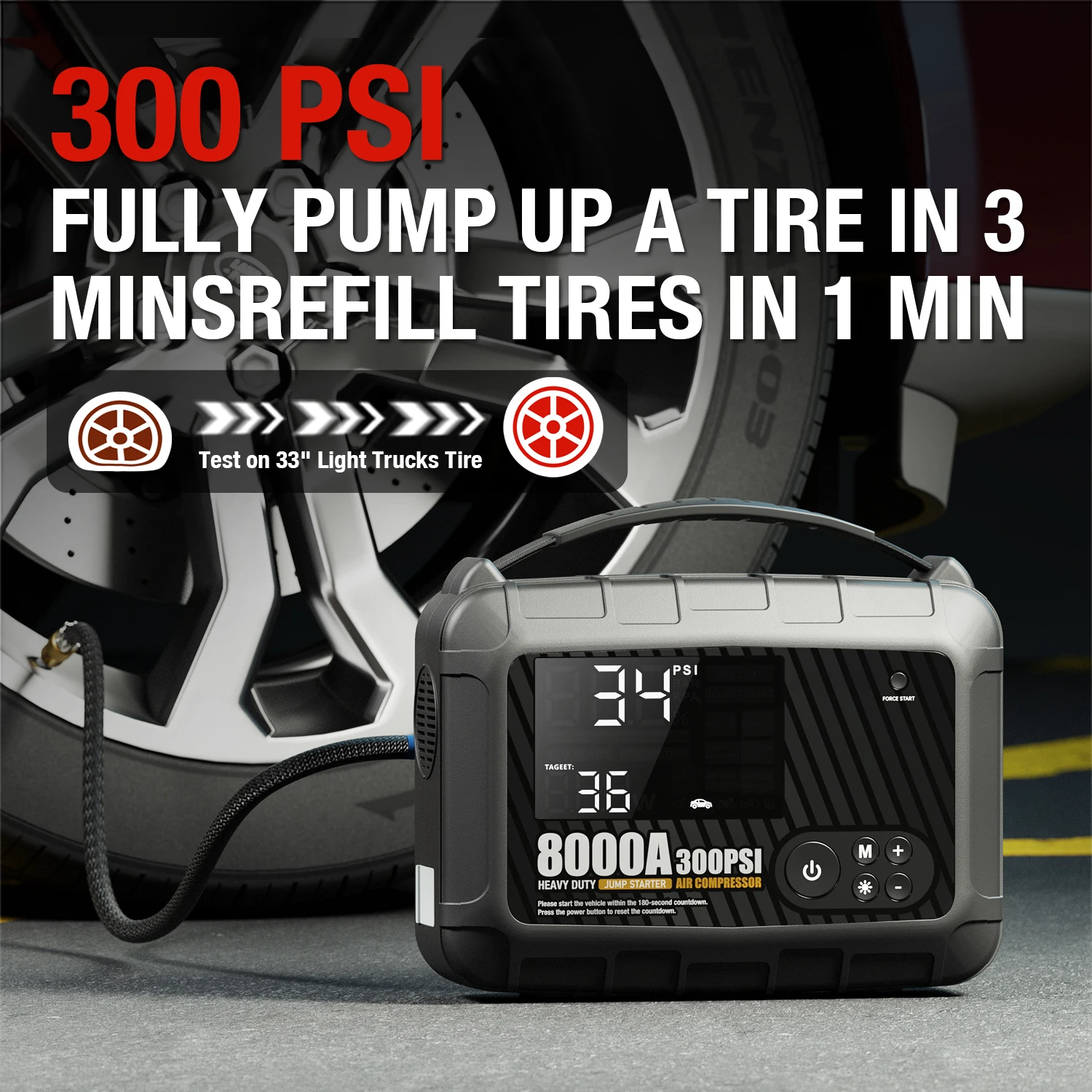 Starter Lompatan Kendaraan Tugas Berat Profesional 8000A, Perangkat Baterai Mobil 12V Daya Tinggi, Catu Daya Portabel dengan Pompa Inflasi