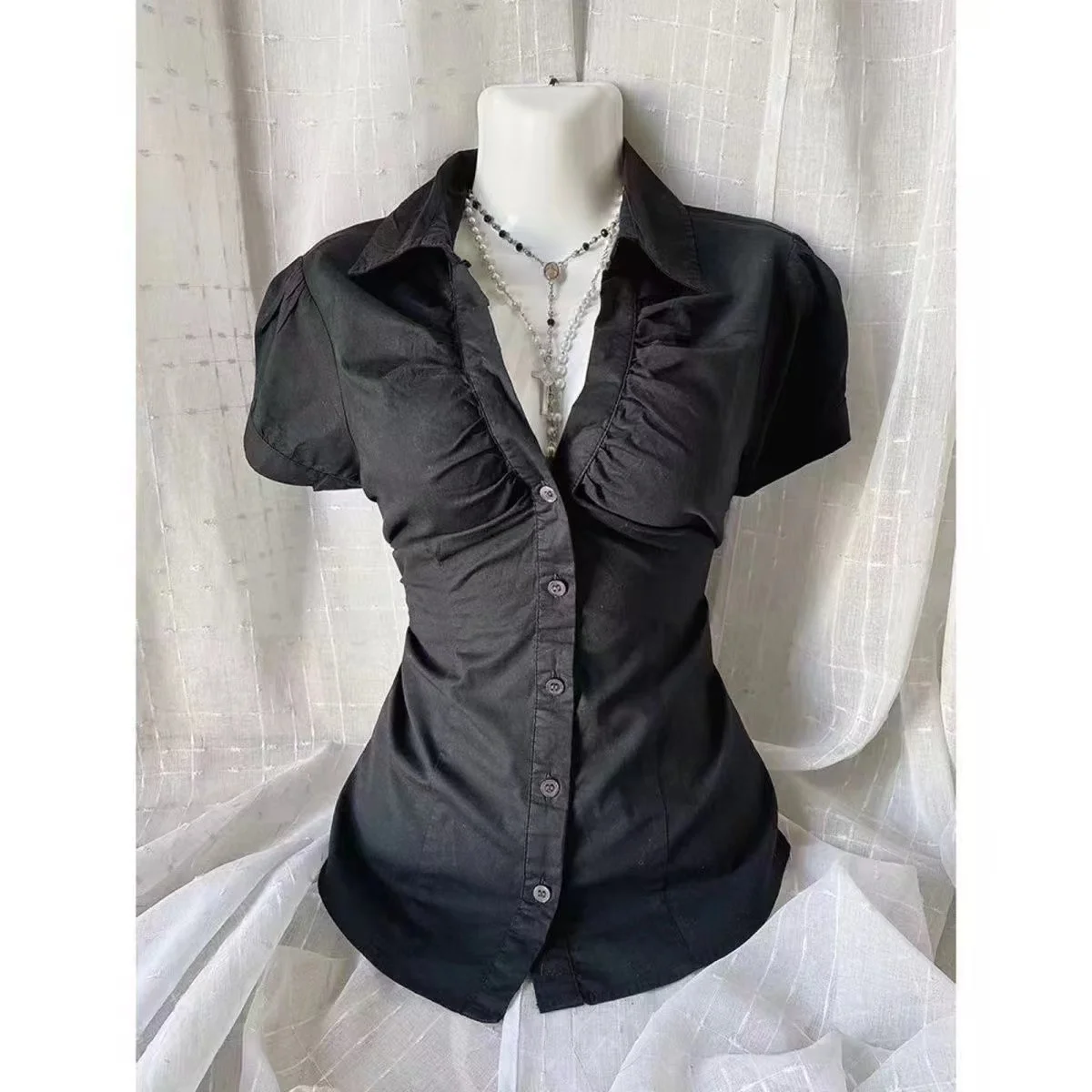 Summer Vintage Aesthetic Women Y2K Slim Clothing Fashion Shirts Harajuku Short Sleeve Tops Female Hot Classic Casual Tees New