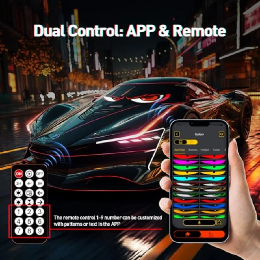24.8x7.87 inch LED Devil Eyes Light for Car Truck Windshield 1 PCS, with App/Remote Control, DIY Animation/Text/Image, Flexible