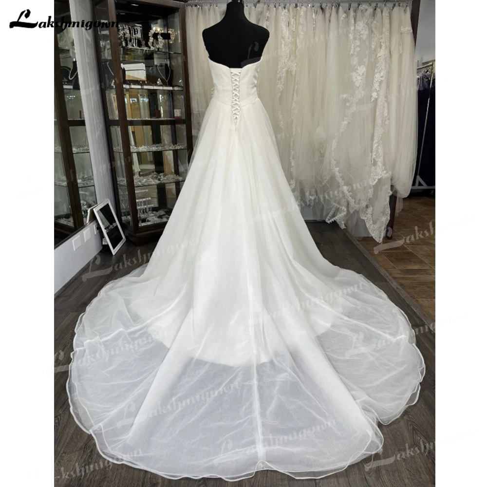 Robe de mariée en Tulle sans bretelles, Corset dos nu, ligne a complète, panneau d'illusion de modeste, sur mesure