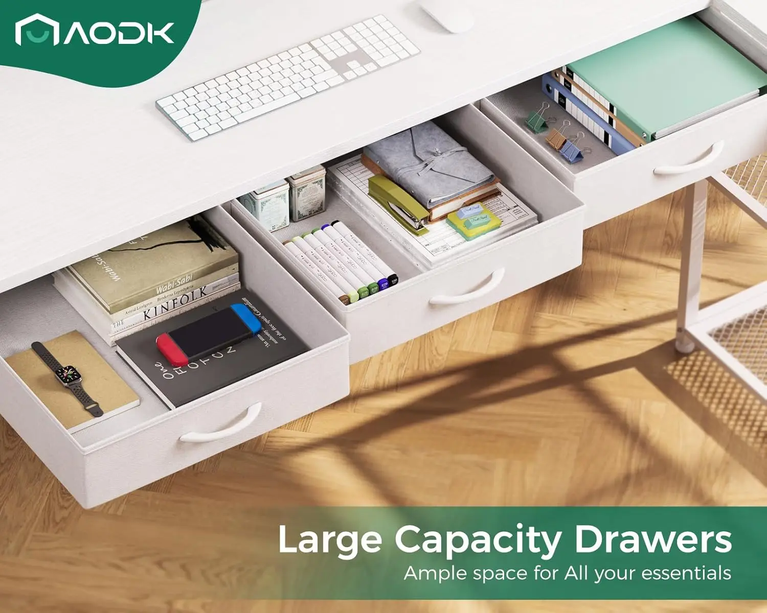 L Shaped Computer Desk with Drawers, Corner Desk with Power Outlets & Reversible Storage Shelves, Movable CPU Stand for Home Off