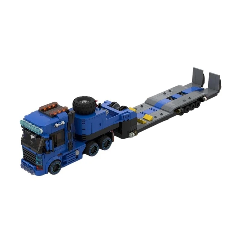 MOC Kreatives Blaues Flachanhänger-Modell mit Hohem Schwierigkeitsgrad, Schwerlast-LKW-Baustein-Modell, Erwachsenen-Puzzle-Bausatz, Geburtstagsgeschenk, Dekoration – Detail 6