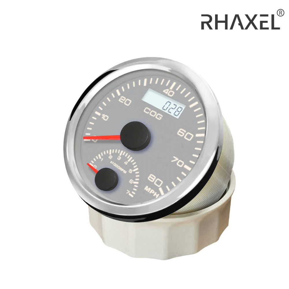 

RHAXEL 85mm GPS Speedometer Tachometer with Course 0-80MPH 0-7000RPM Engine Rev Counter for Marine Boat with Backlight 12V 24V