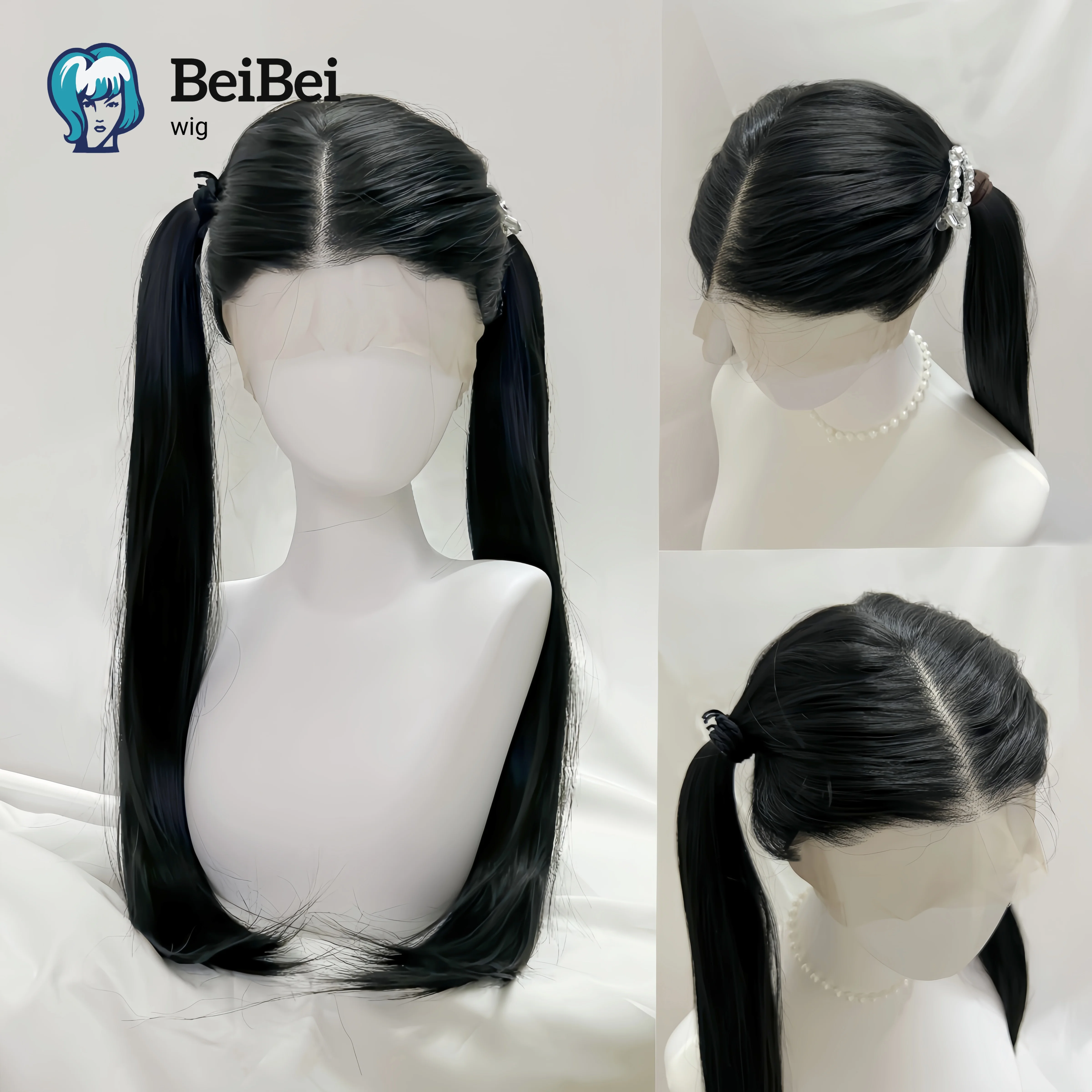 أسود 360 كامل الرباط الباروكات للنساء 26 بوصة طويلة مستقيم الشعر ارتفاع درجة الحرارة الألياف الاصطناعية الدانتيل الباروكات للاستخدام اليومي تأثيري #1