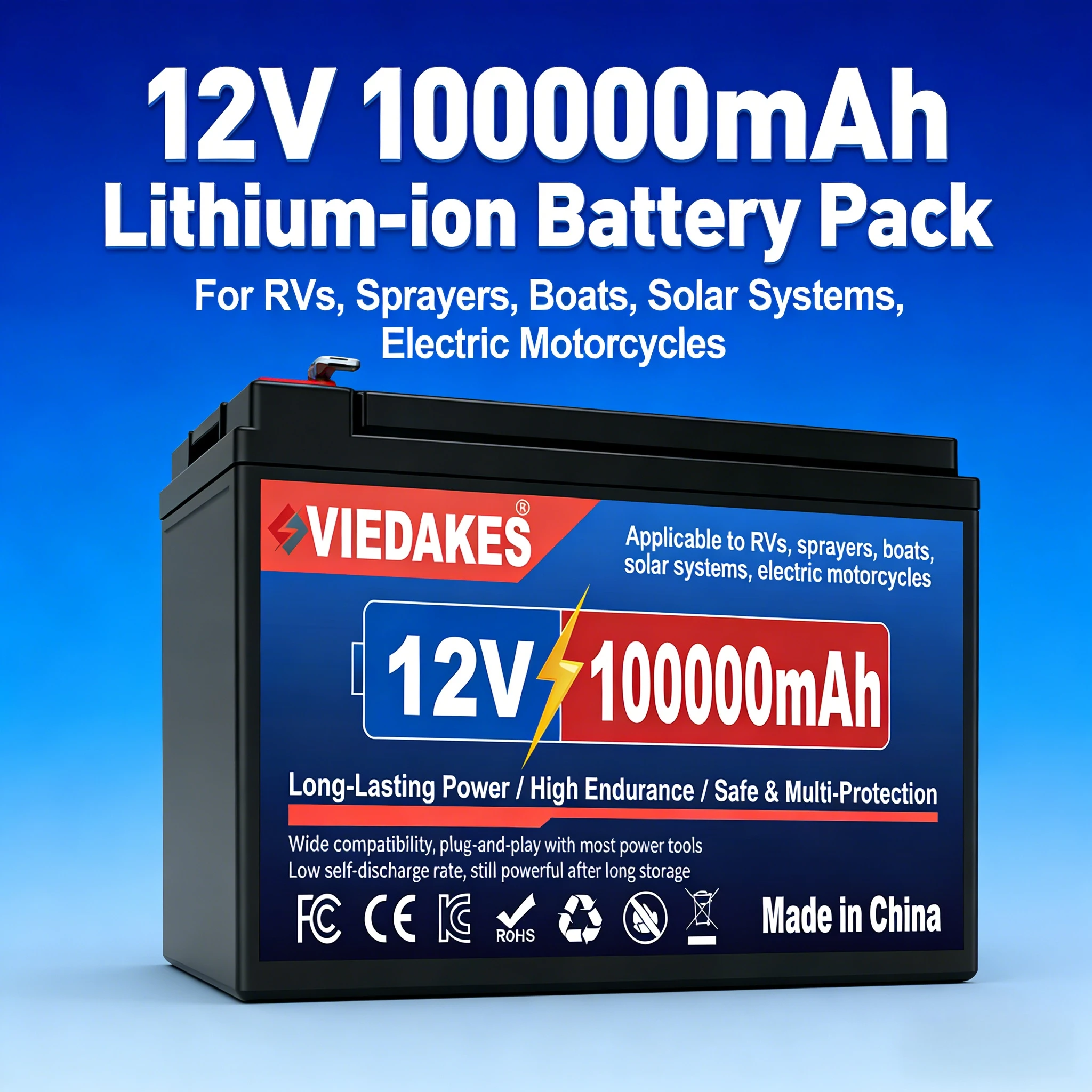 

High endurance 12V Lithium Battery 100Ah LiFePO4 4000+ Deep Cycles Built-in BMS,for UPS, Kayak Fish Finder, Solar Panel,Radio