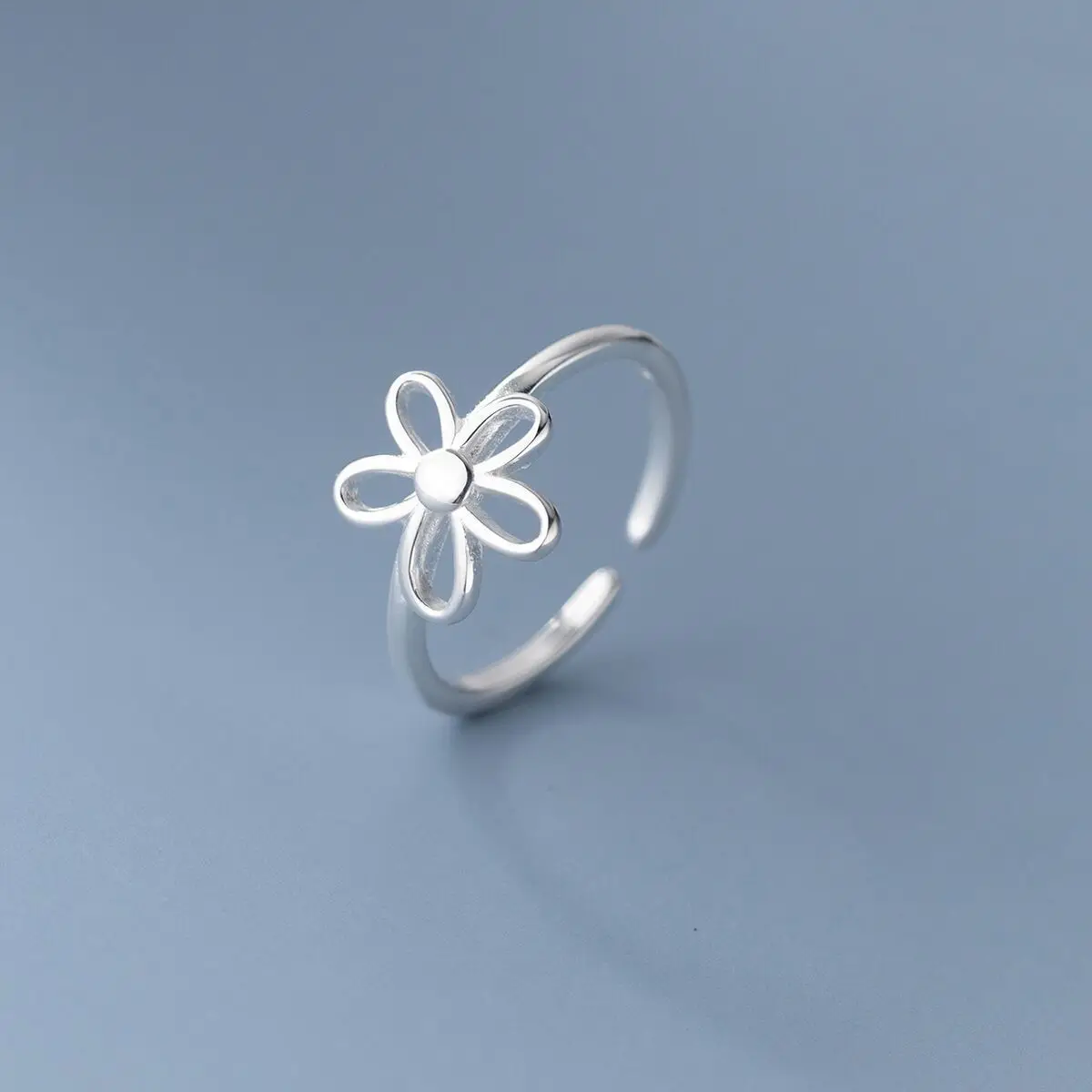 925 Sterling Zilver Open Vinger Ring Goud Kleur Elegante Bloemknop Asymmetrische Zoete Voor Vrouwen Sieraden Gift Dropship Groothandel