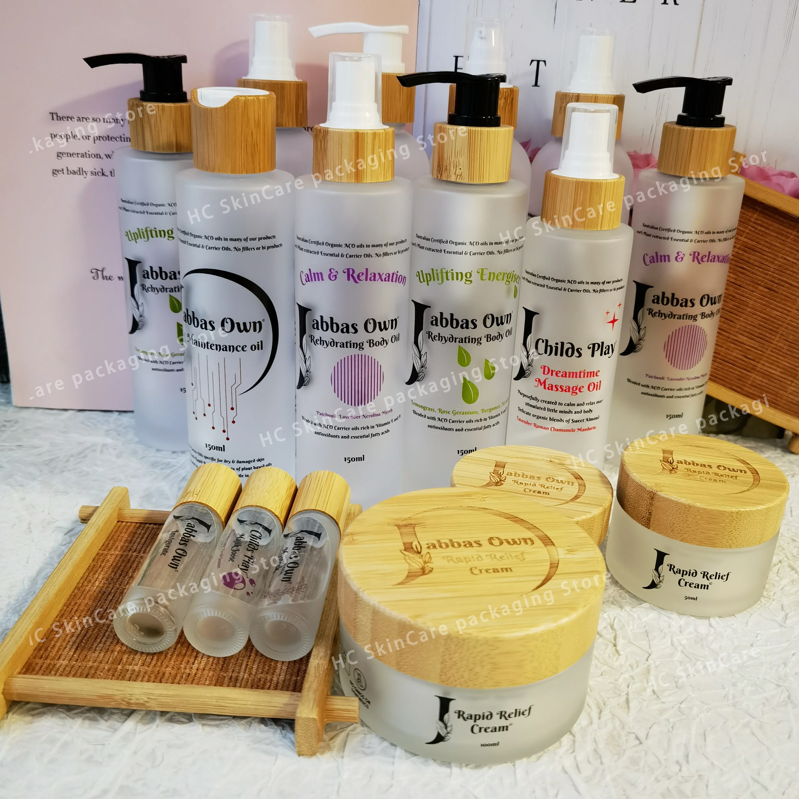 

Empty 100 Pcs Plastic Bottle With Bamboo Lid Cap Cosmetic Container Travel Kits Portable PET Lotion Cream Jar