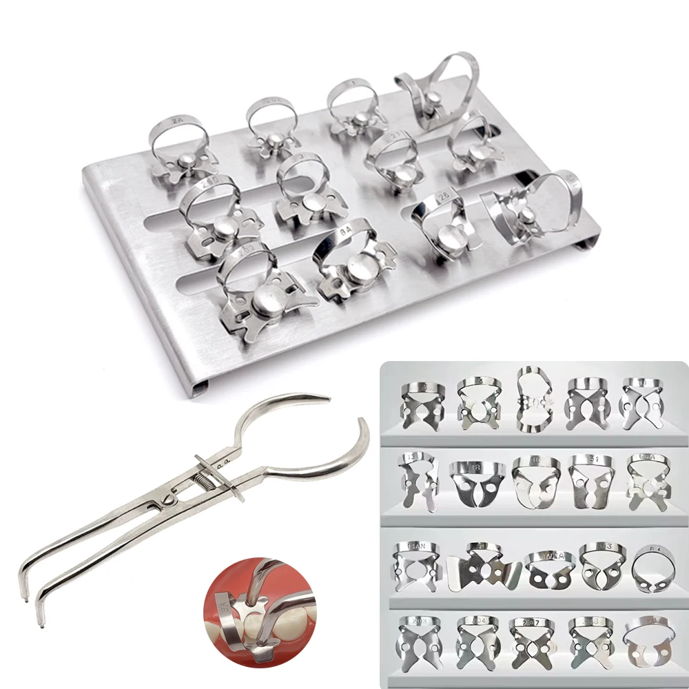

Dental Endodontic Rubber Dam Clamps Restorative Stainless Steel Barrier Clip Holding Tray Dentist Surgery Endodontic Tools