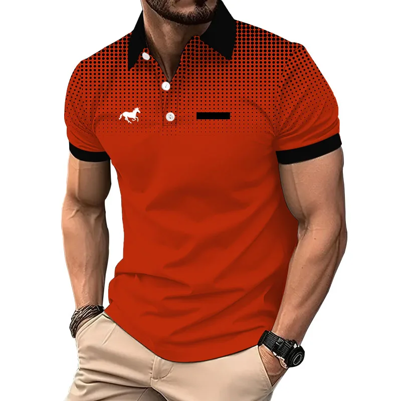 Polo de Golf con solapa deportiva para hombre, Digital 3D Camiseta de manga corta con estampado, Polo informal de negocios de verano