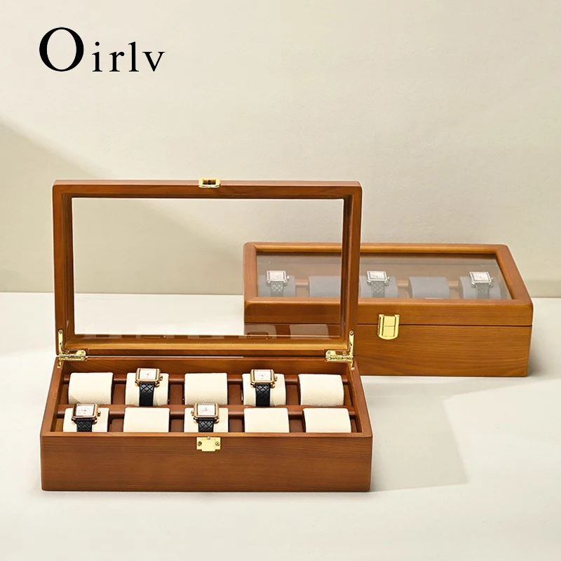 Oirlv 10 شبكات صندوق ساعة صندوق مجوهرات خشبي الساعات المنظم الرجال النساء الساعات الميكانيكية حقيبة للتخزين صندوق عرض ساعة اليد #1