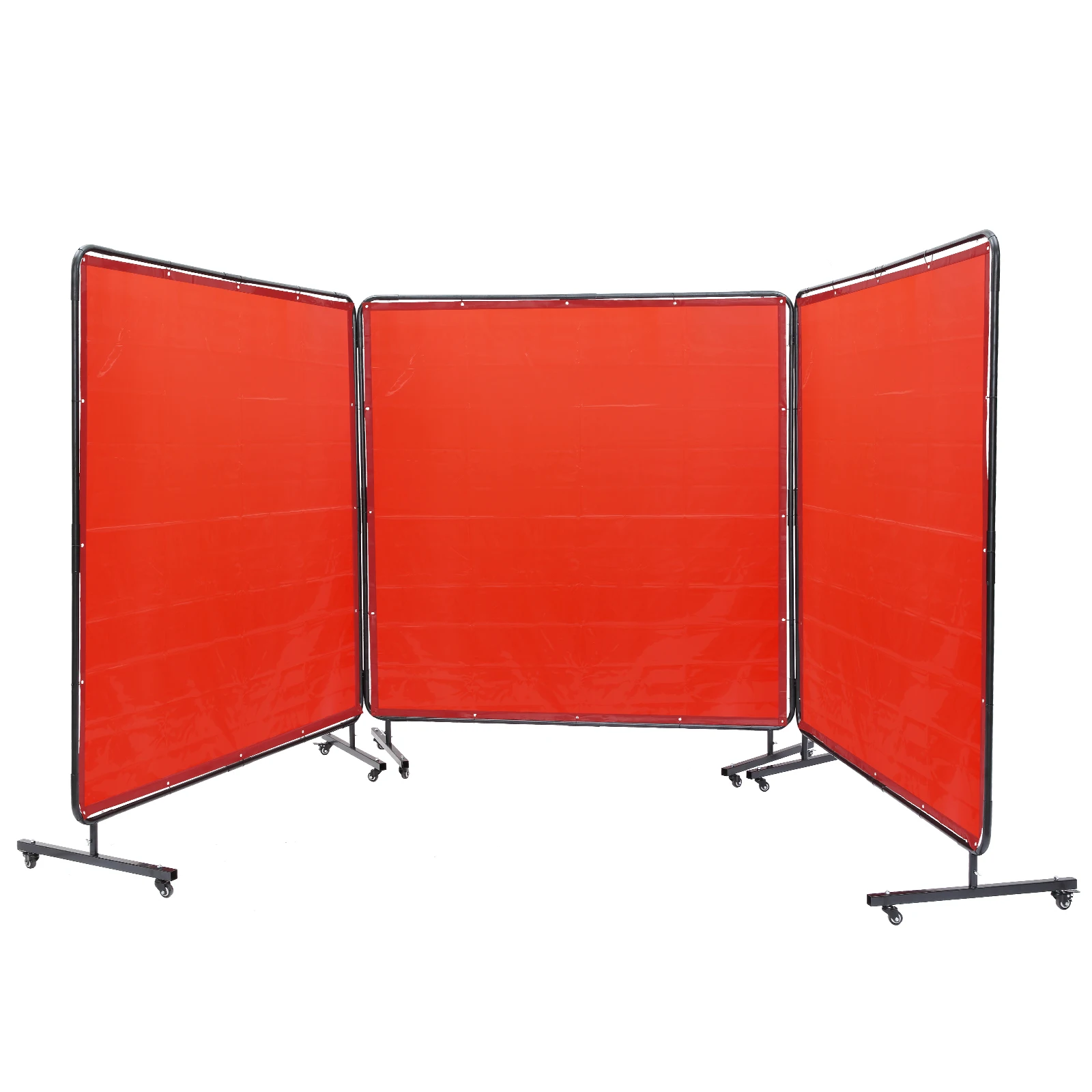 

SucceBuy Welding Screen with Frame 6' x 8' Flame-Resistant Vinyl 3 Panel Welding Curtain Screens 12 Swivel Wheels for Workshop