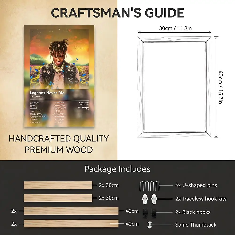 J-Juice WRLD Rapper Music Painting Calligraphy HD Modern Style Inner Frame Canvas Poster Bedroom Room