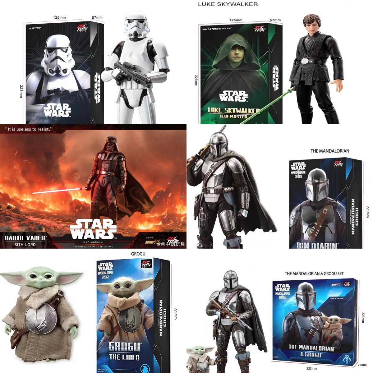 HIPLAY ZD Toys Star Sith Lord Imperial Wars The Mandalorian and Grogu The Child Baby Yoda Din Figura de acción a escala 1/10