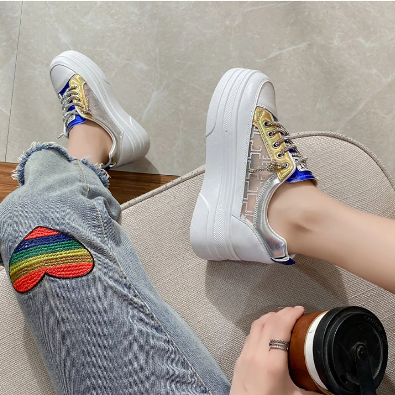 Shoes for Women 2023 Fashion Lace on Women's Vulcanize Shoes Platform Women Sneakers Summer Ladies Casual Shoes Mesh Sneakers