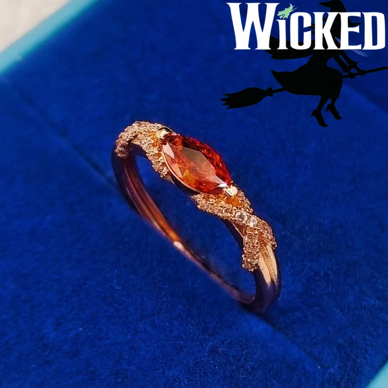 Movie Wiked Elphaba Cosplay Ring Adult Unisex Opening Adjustable Rings Red Zirzon Jewelry Accessories Prop