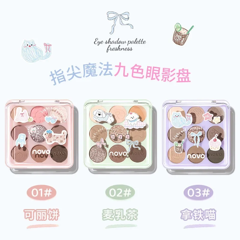 

NOVO 9Color Eyeshadow Plate Atmosphere Polarized Light Fine Flash Matte Earth Milk Tea Eyes Makeup